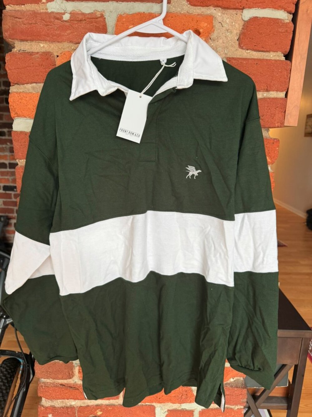 Birddogs Long Sleeve Rugby Polo Shirt Green White New York Embroidered Large NWT